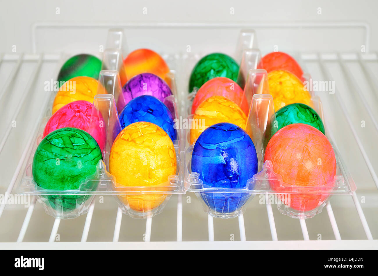 hard boiled colorful eggs inside a fridge, close up Stock Photo Alamy