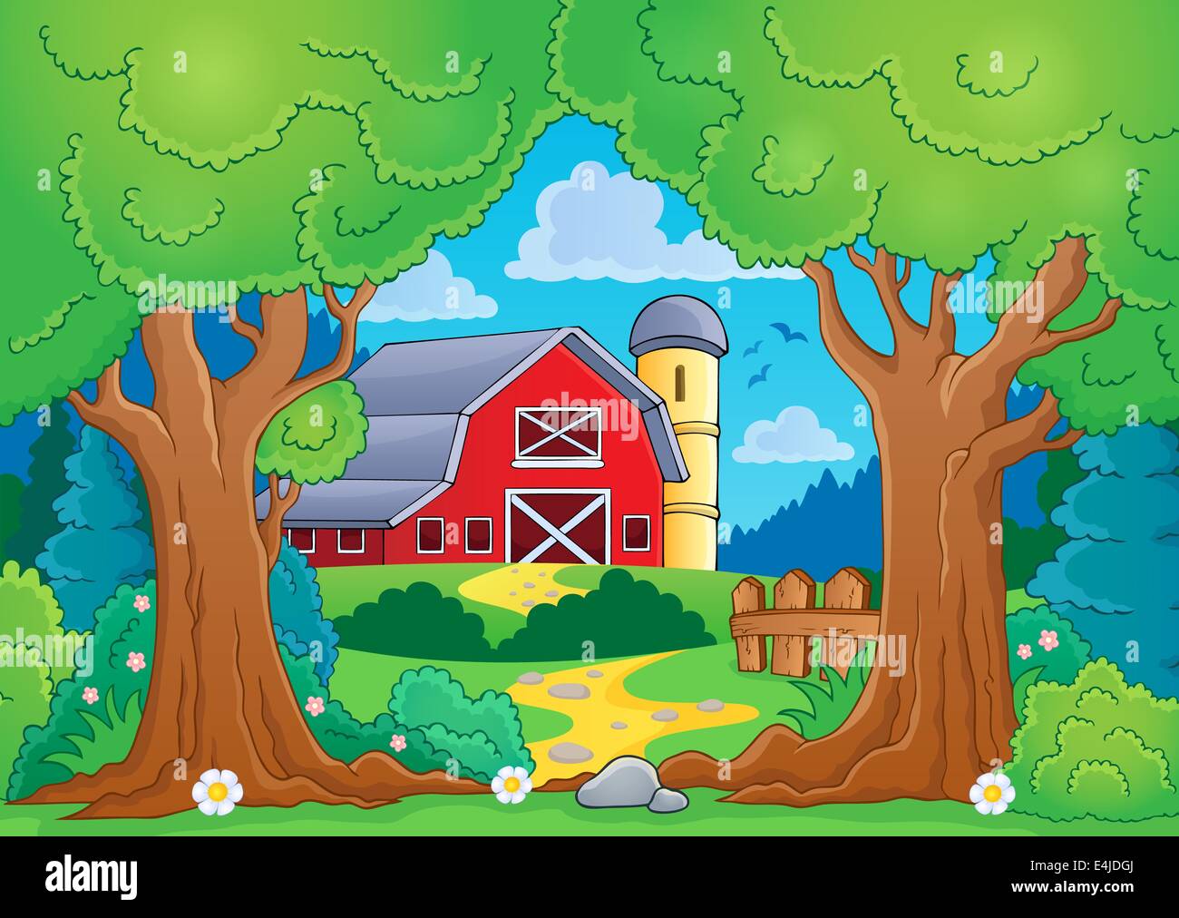 Tree theme with farm 4 - picture illustration Stock Photo - Alamy
