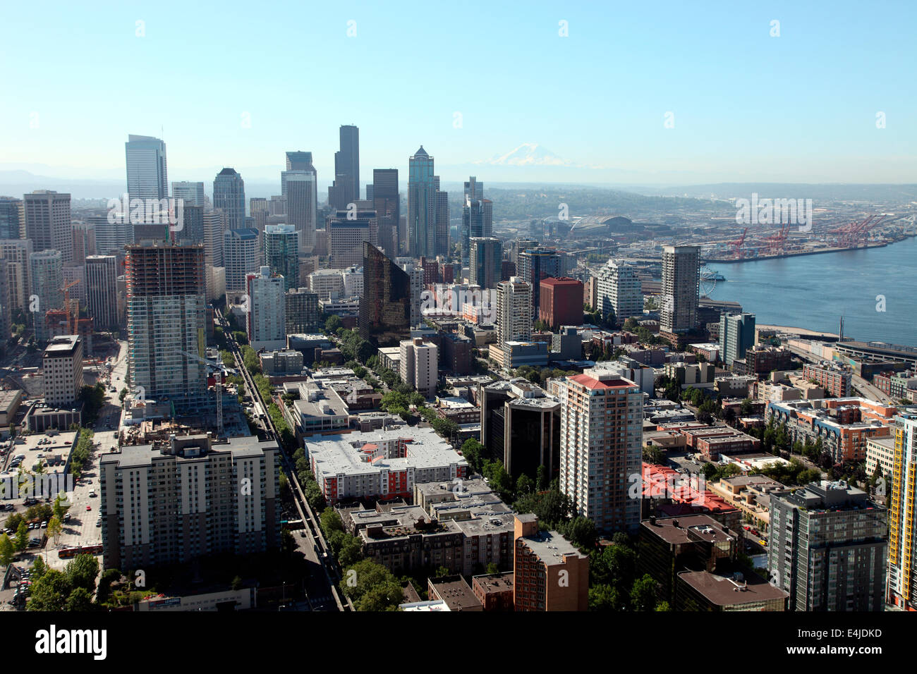 Seattle cityscape seen from the Observation platform of the Space Needle Stock Photo