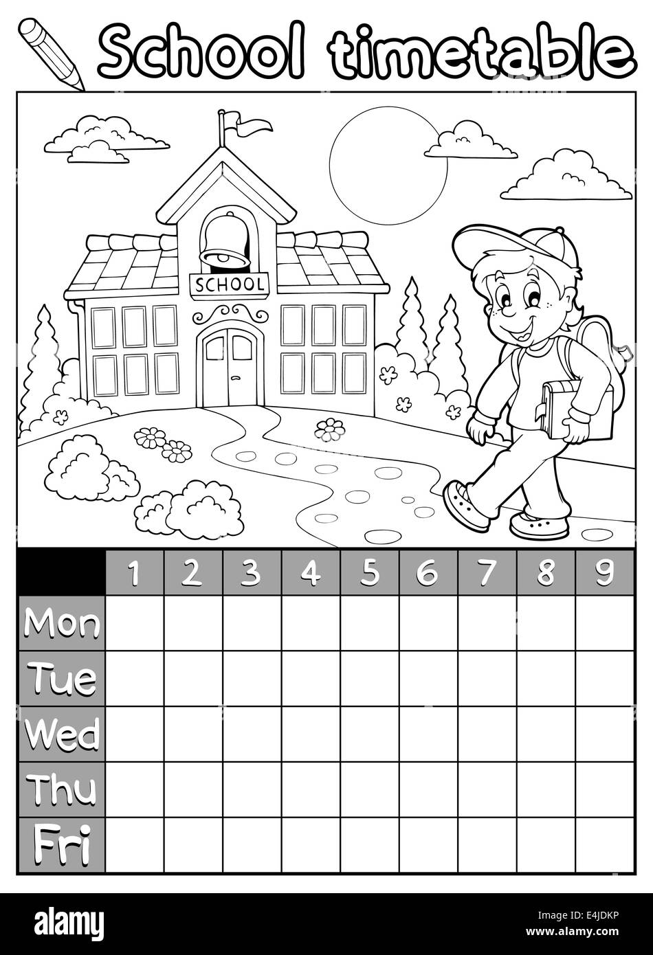 Coloring book school timetable 5 - picture illustration Stock Photo - Alamy