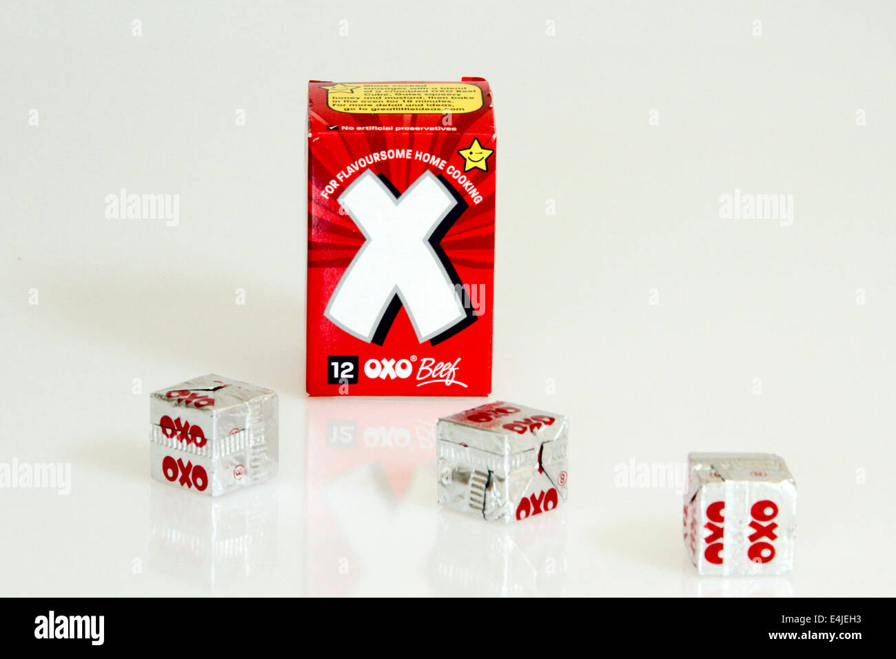 Box of OXO cubes on a light colored background Stock Photo