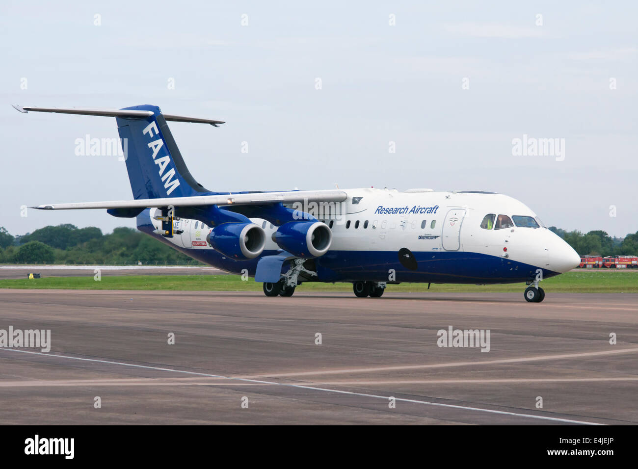 Airplanes arriving for the 2014 International Air Tatoo at Fairford Gloucestershire England UK.  BAe 146 FAAM Research Aircraft. Stock Photo