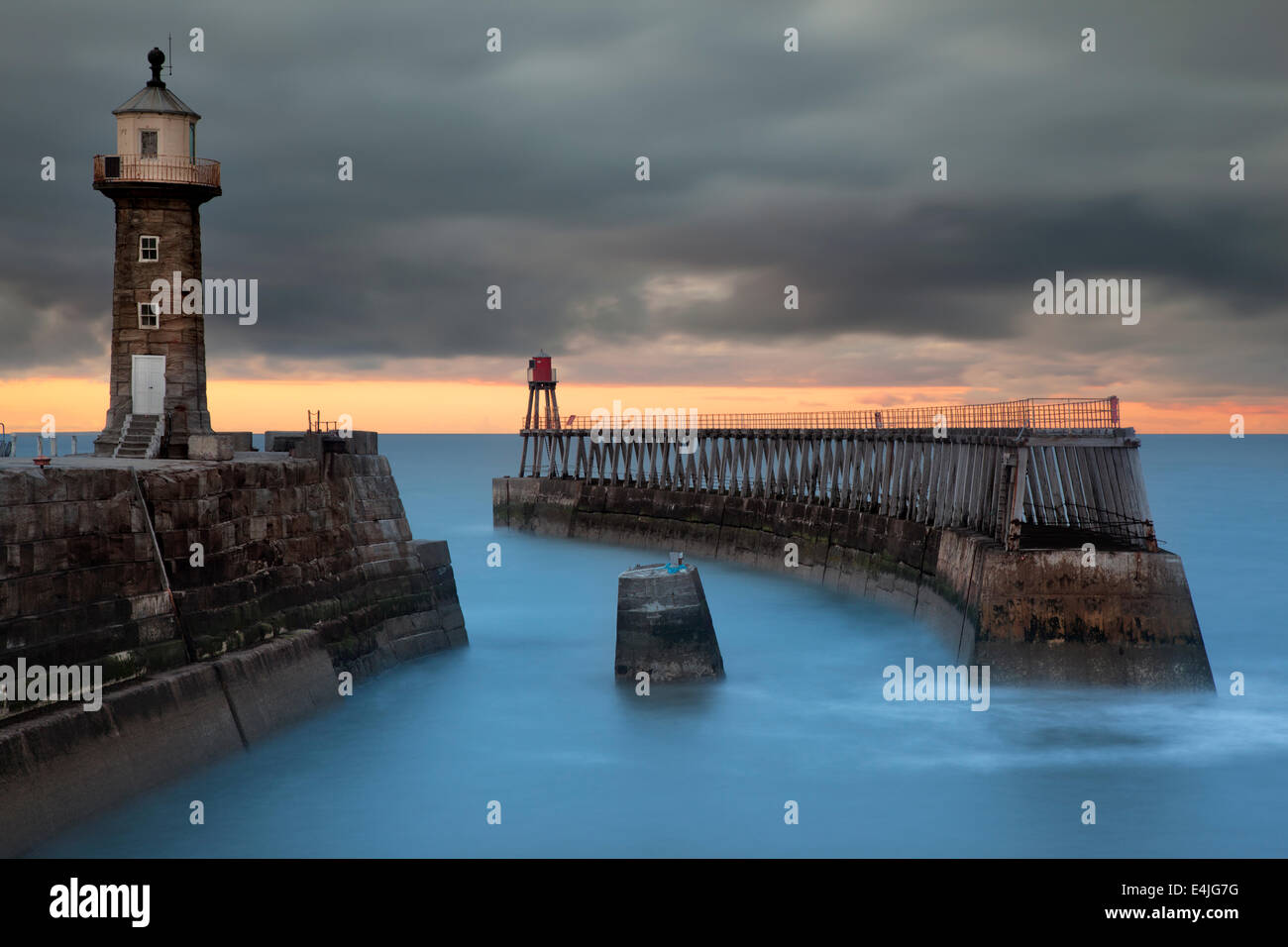 The Old Lighthouse on The East Pier at Whitby, North Yorkshire, UK Stock Photo