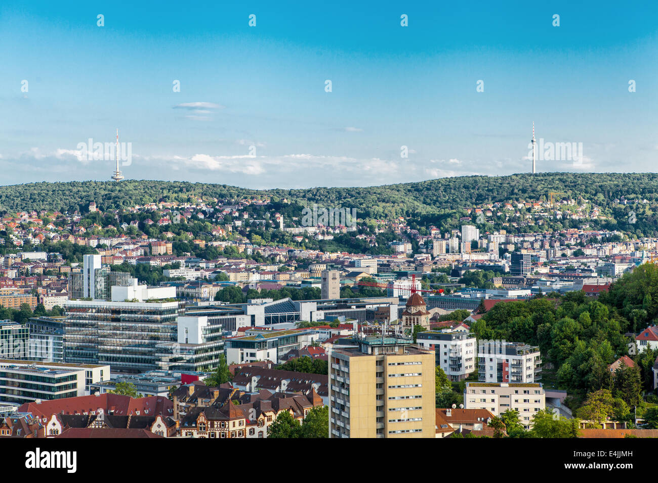 Scenic rooftop view of Stuttgart, Germany showing modern high-rise ...