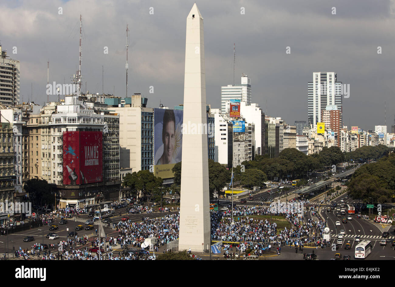 Buenos Aires, Argentina. 13th July, 2014. Argentina's fans gather before the final match between Germany and Argentina of 2014 FIFA World Cup, in Buenos Aires, Argentina, on July 13, 2014. Credit:  Martin Zabala/Xinhua/Alamy Live News Stock Photo