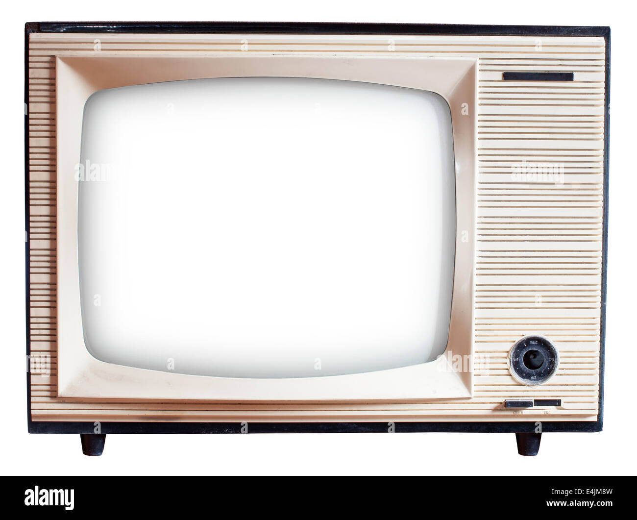 Old Russian black and white TV set isolated on white with clipping paths Stock Photo