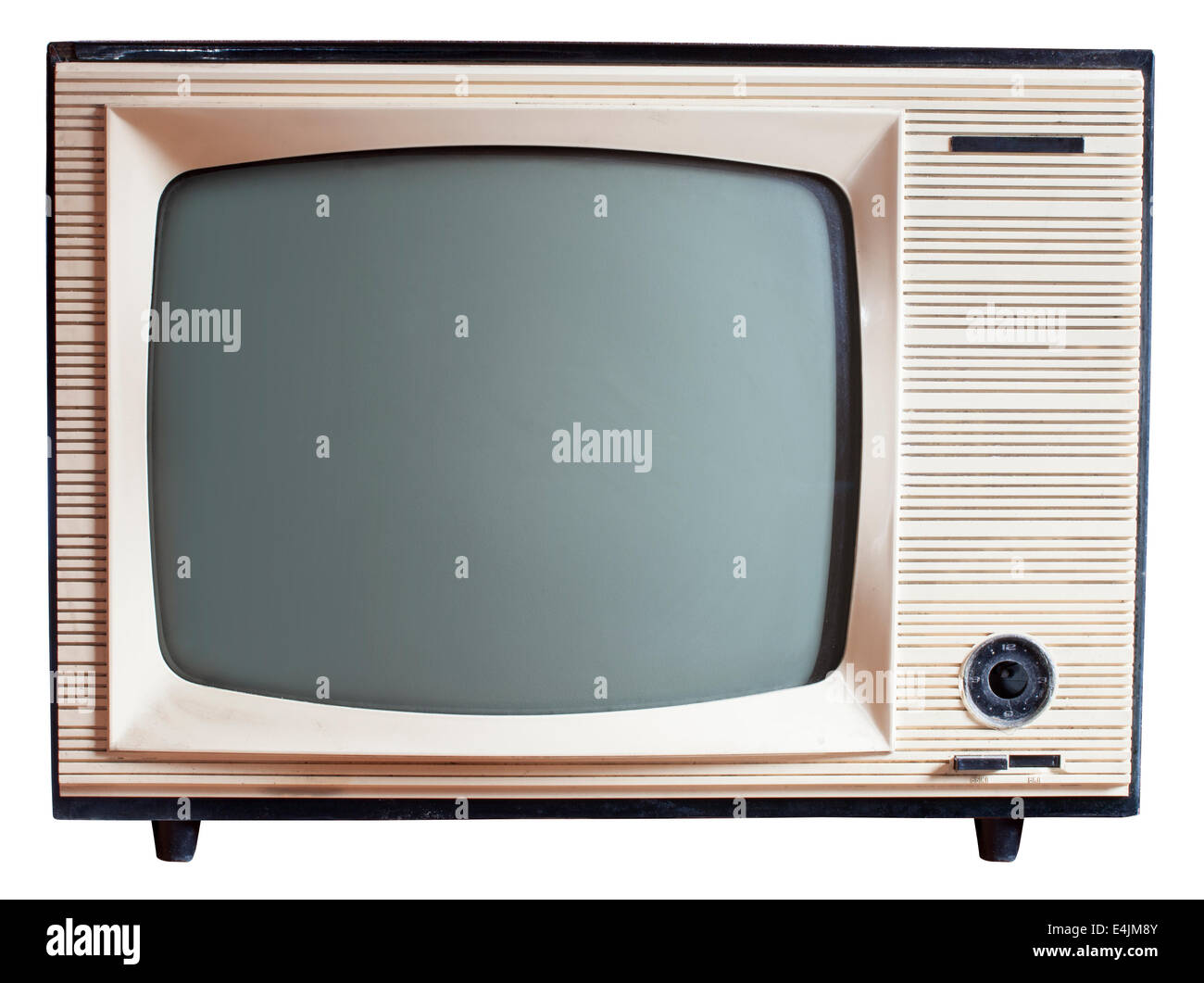 Old Russian black and white TV set isolated on white with clipping paths Stock Photo