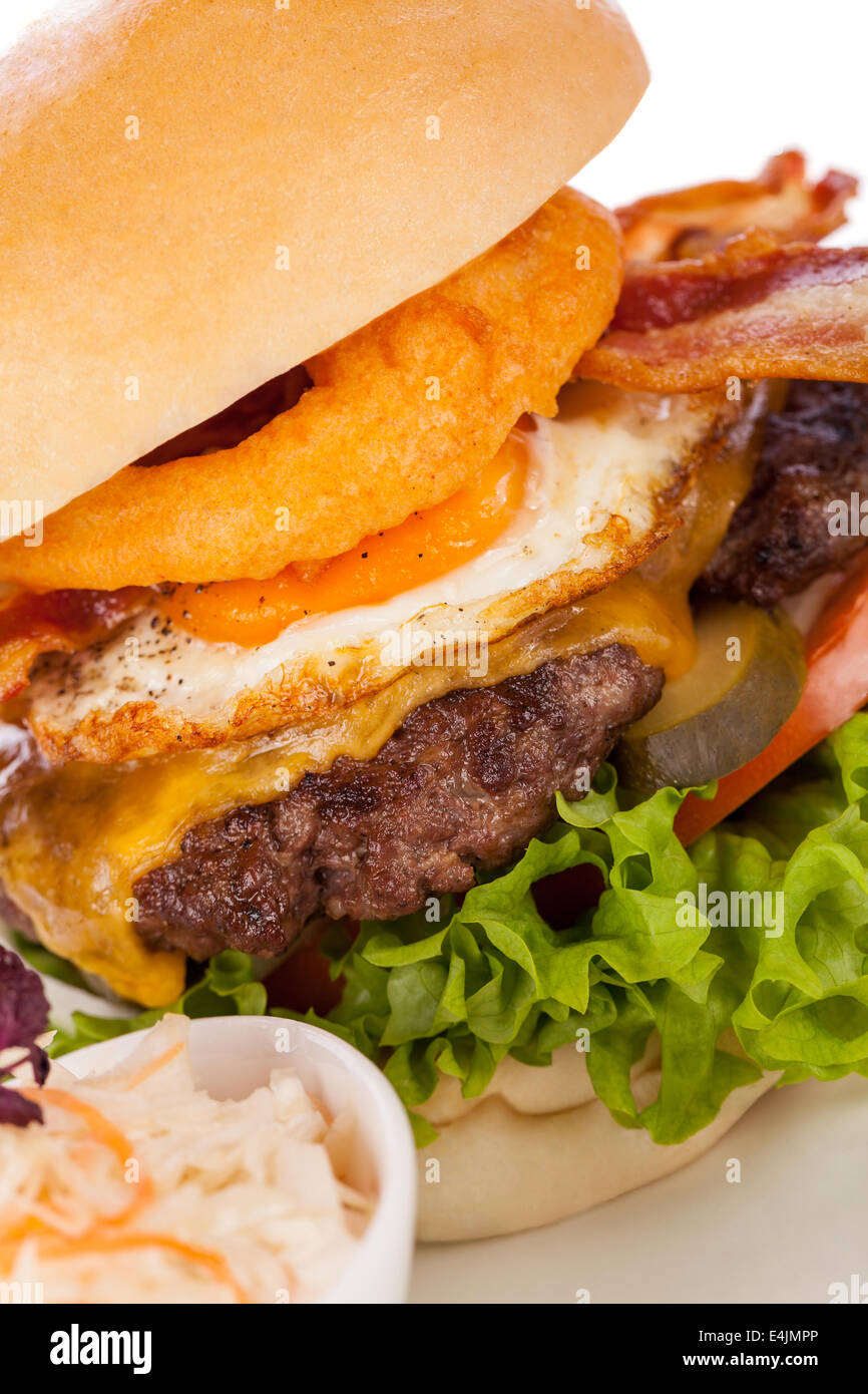 Delicious egg and bacon cheeseburger with a nutritional filling of