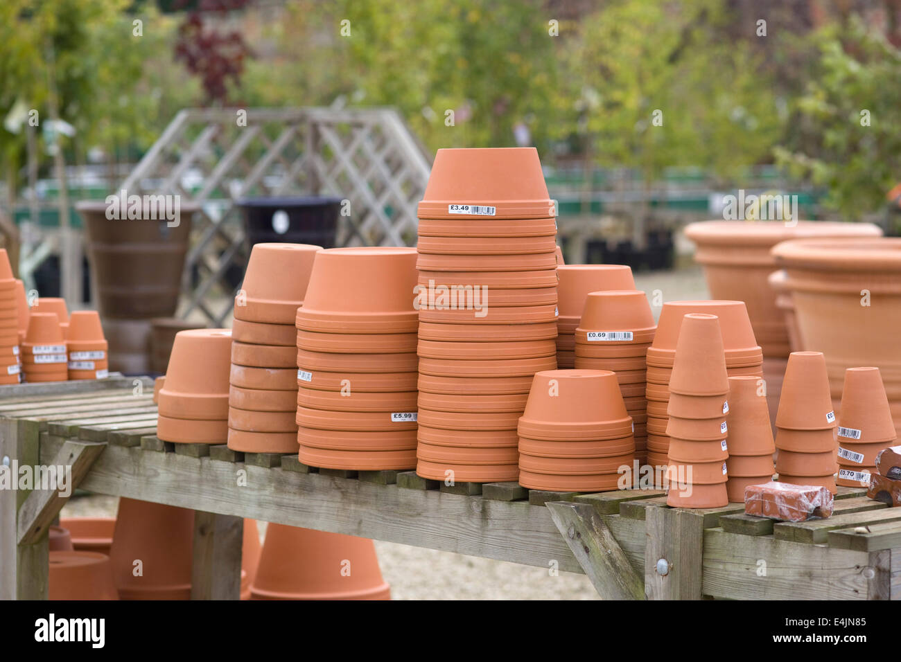 Terracotta Flower pots stacked Upside Down Stock Photo Alamy