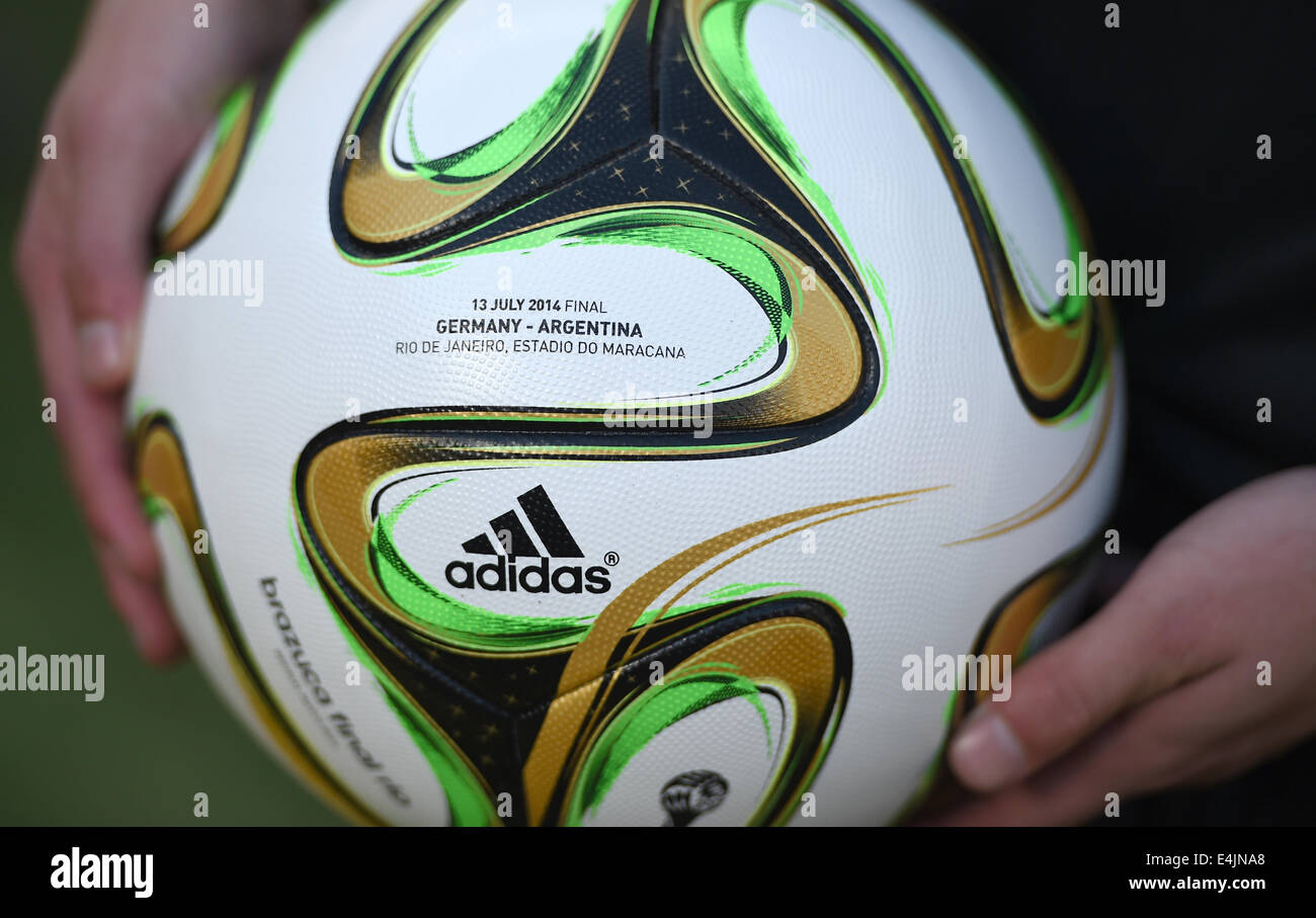 Rio de Janeiro, Brazil. 13th July, 2014. The official match ball «brazuca  final rio» seen during the FIFA World Cup 2014 final soccer match between  Germany and Argentina at the Estadio do