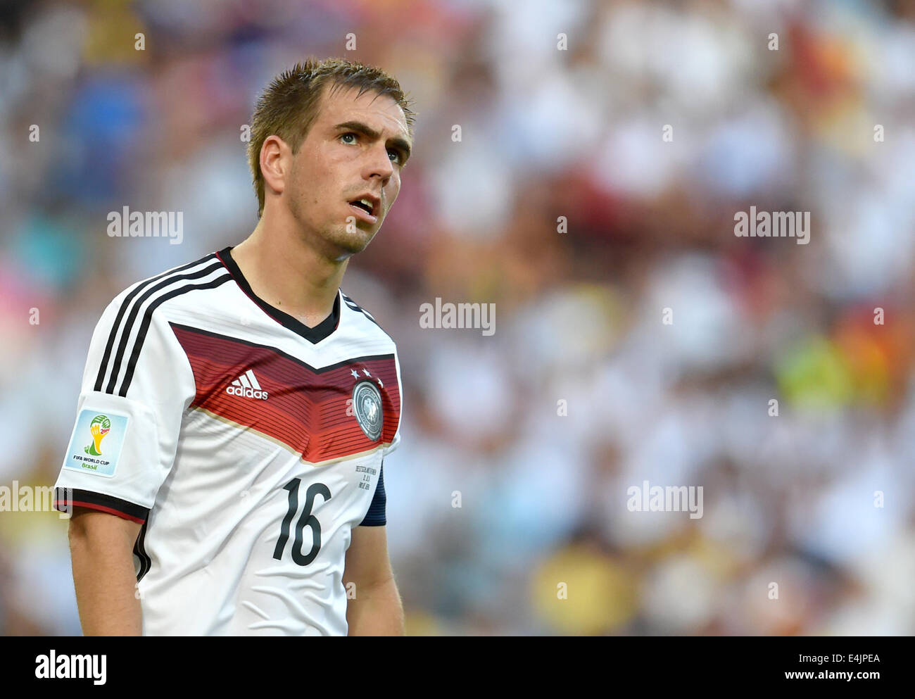 Rio de Janeiro, Brazil. 13th July, 2014. Philipp Lahm of Germany reacts during the FIFA World Cup 2014 final soccer match between Germany and Argentina at the Estadio do Maracana in Rio de Janeiro, Brazil, 13 July 2014. Photo: Andreas Gebert/dpa/Alamy Live News Stock Photo