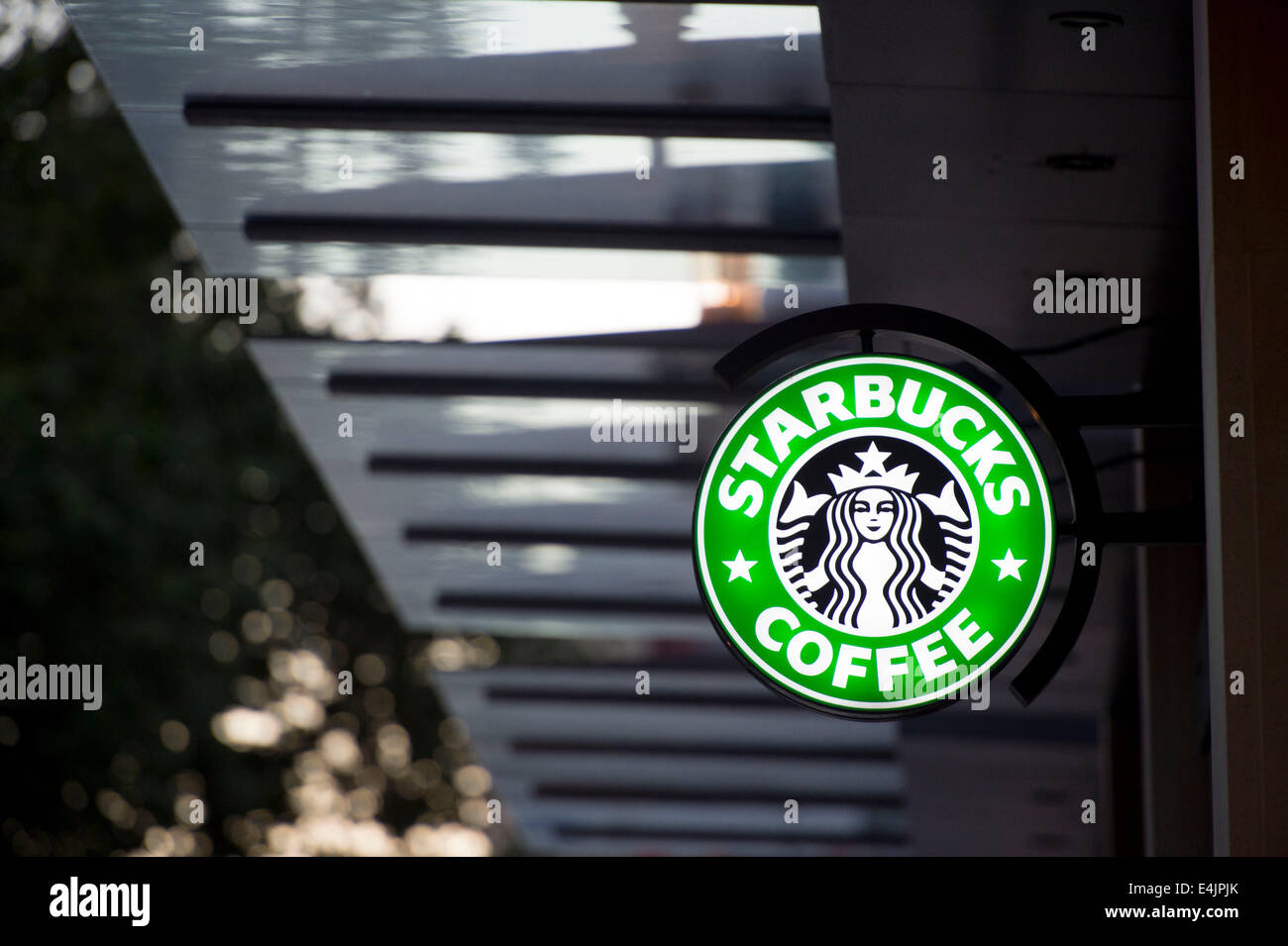 Starbucks coffee shop sign. Stock Photo