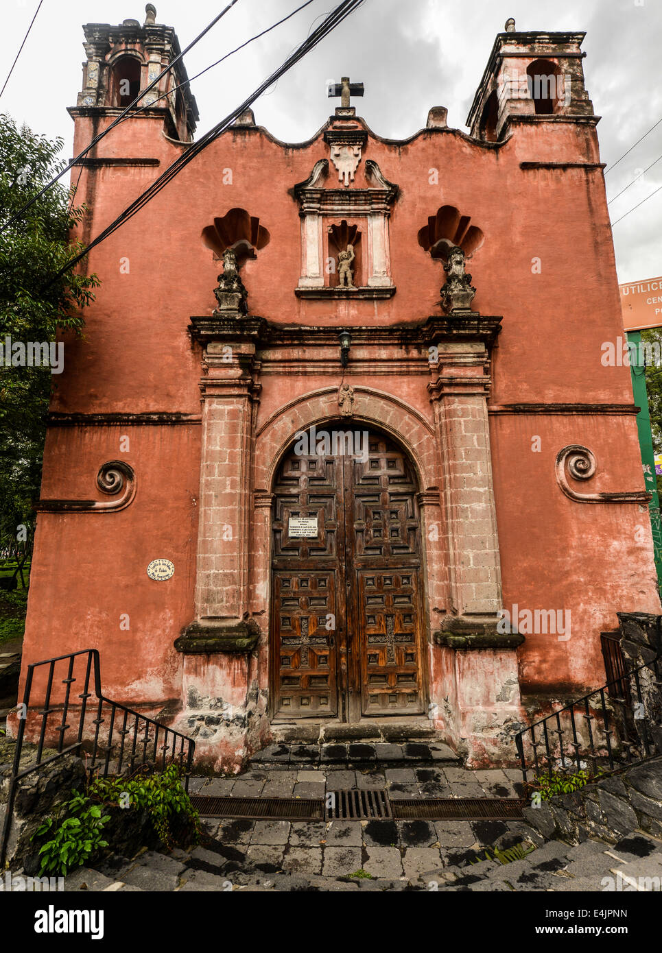 Chapel of San Antonia Panzacola (Capilla de San Antonia Panzacola). A historic national monument in the Coyoacan Mexico City. Stock Photo