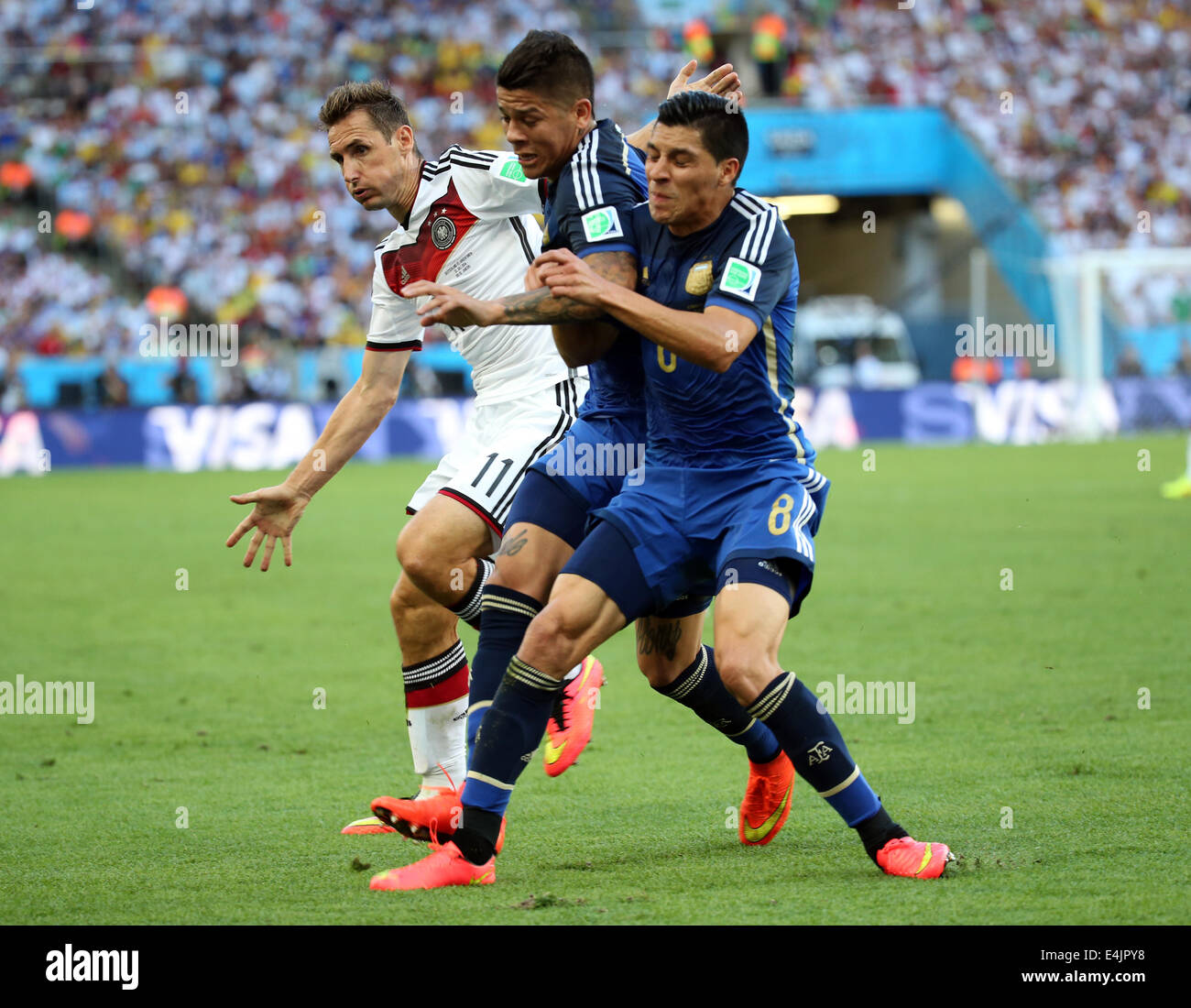 Rio de Janeiro, Brazil. 13th July, 2014. World Cup Final. Germany versus Argentina. Klose, Rojo and Perez Credit:  Action Plus Sports/Alamy Live News Stock Photo