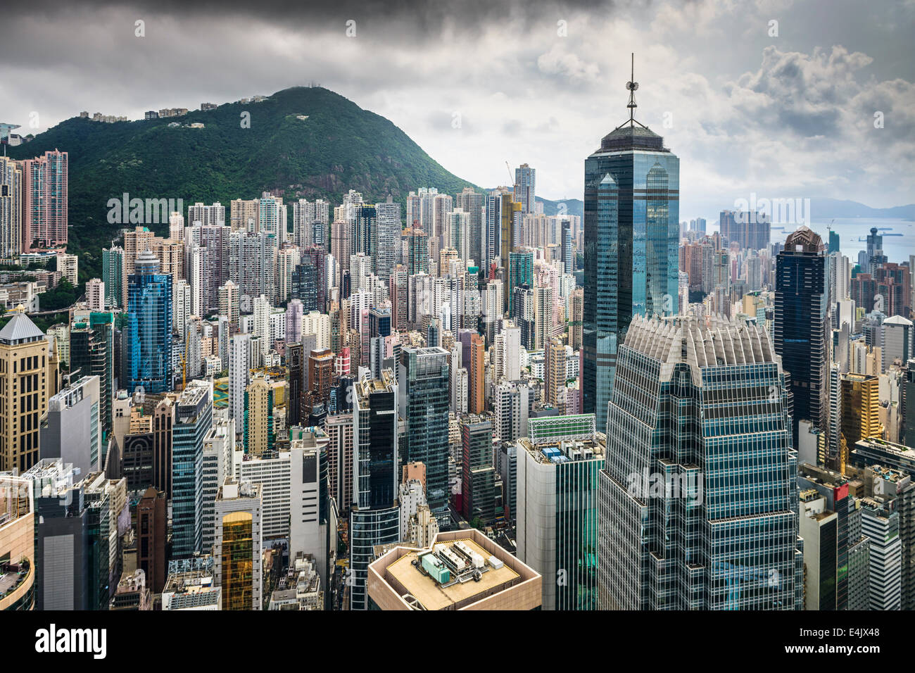 Hong Kong, China aerial view of the cityscape at Victoria Harbor. Stock Photo