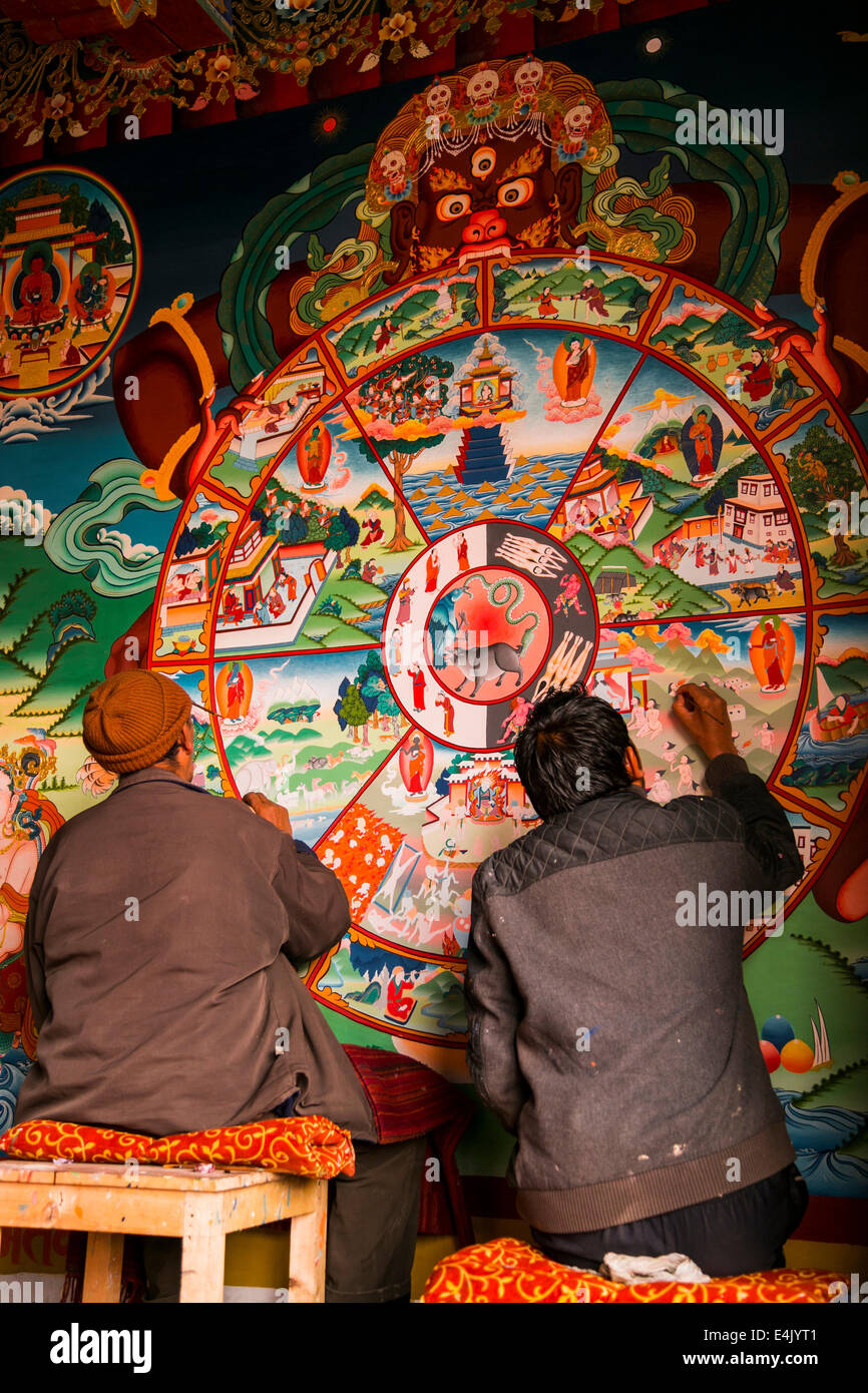 Men painting a mandala in Ladakh Northern India Stock Photo Alamy