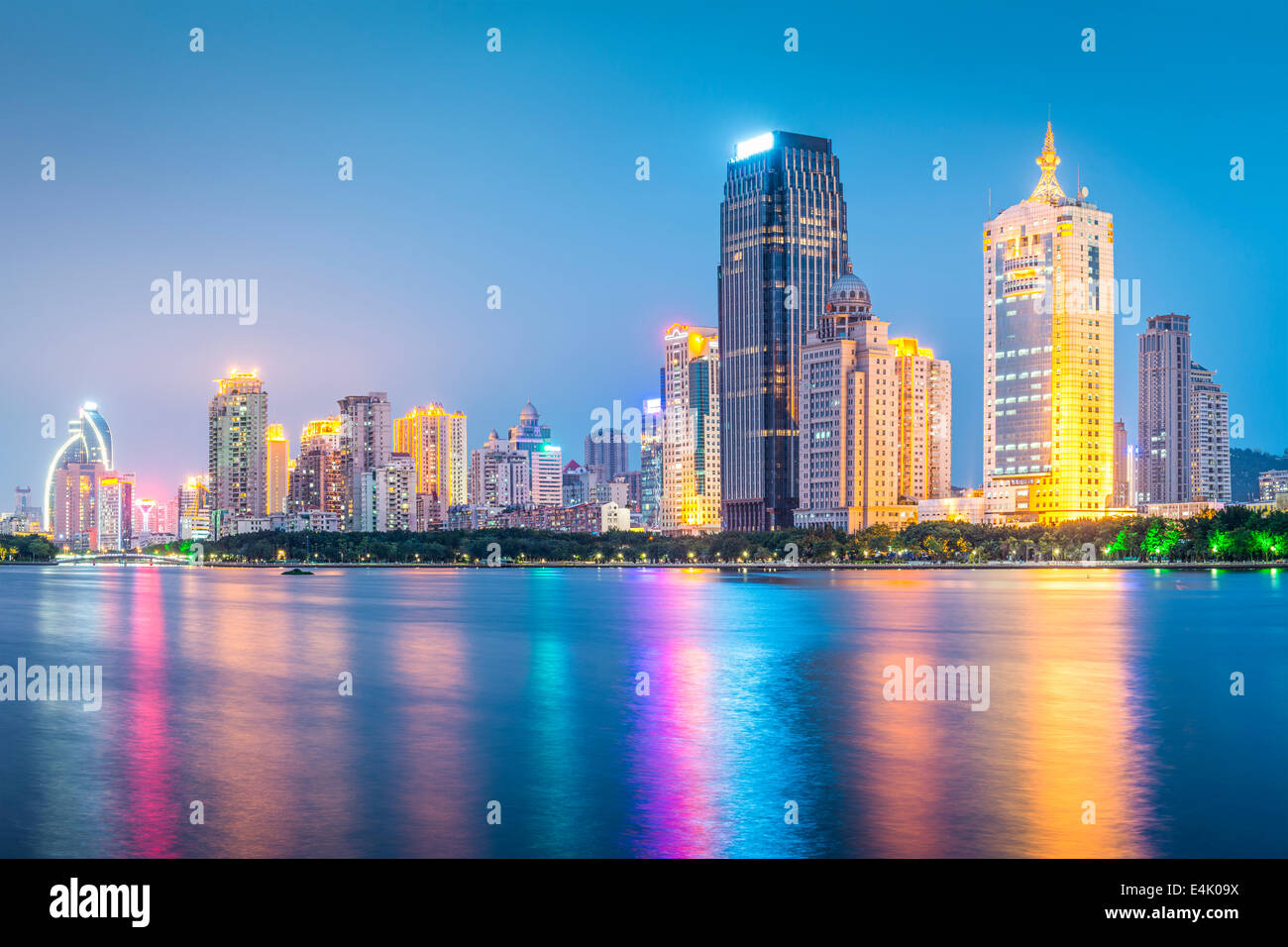 Xiamen, China skyline at twilight. Stock Photo