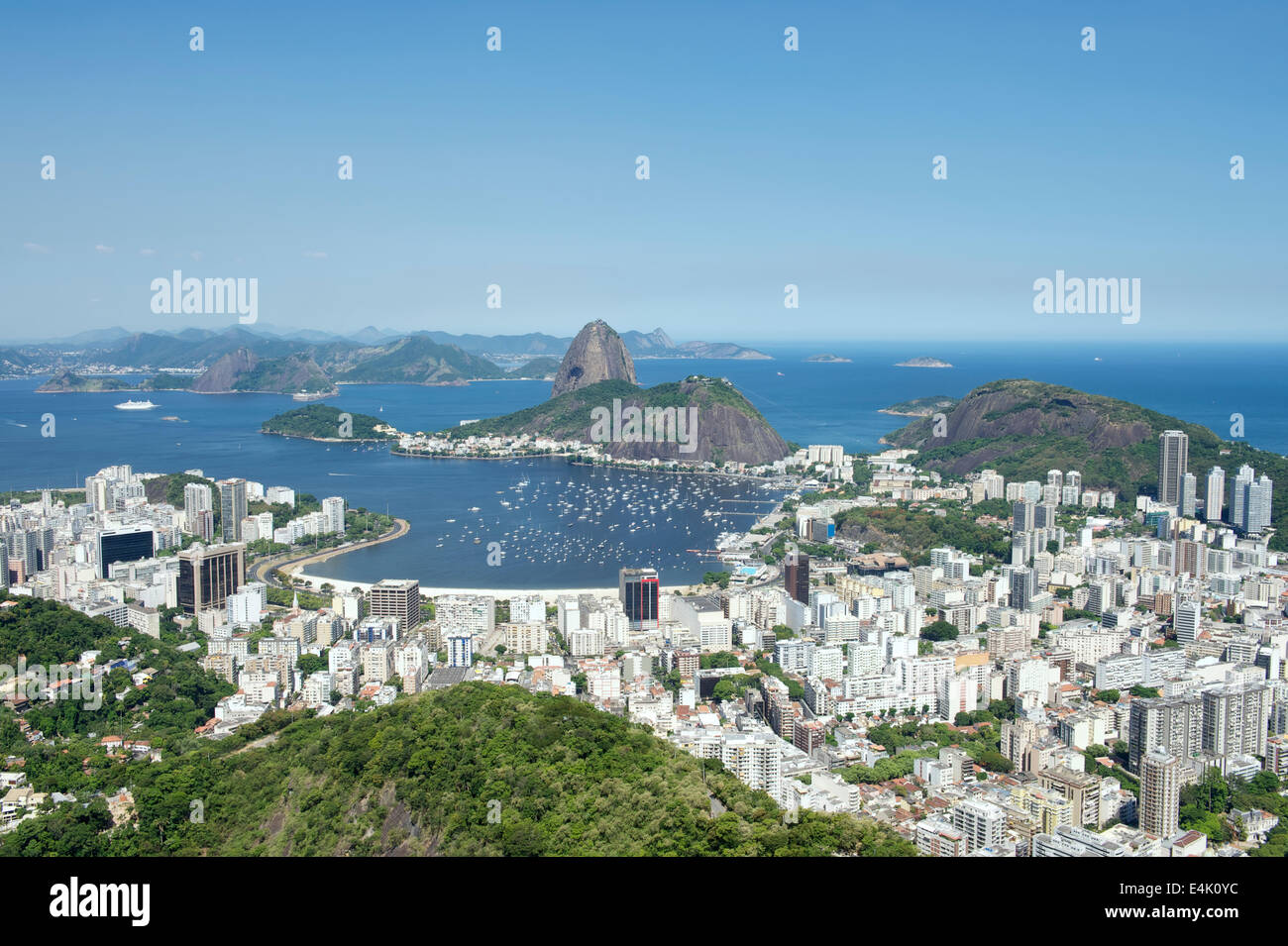 Skyline scenic overlook of Rio de Janeiro city with Sugarloaf Mountain ...