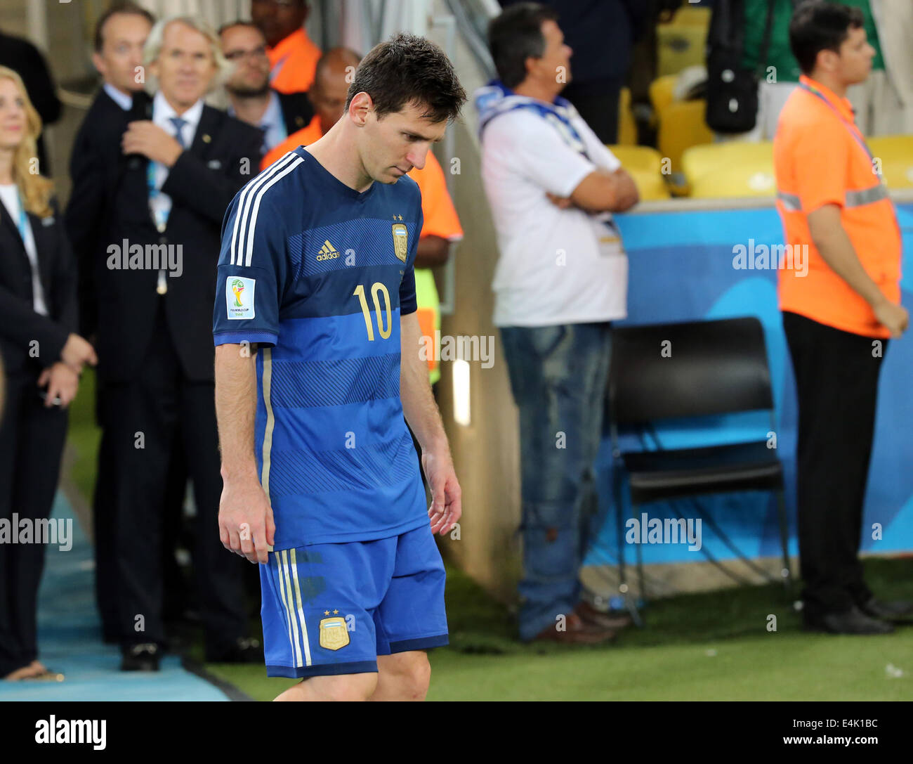 Rio de Janeiro, Brazil. 13th July, 2014. World Cup Final. Germany versus Argentina. Messi disappointed after the match ends Credit:  Action Plus Sports/Alamy Live News Stock Photo