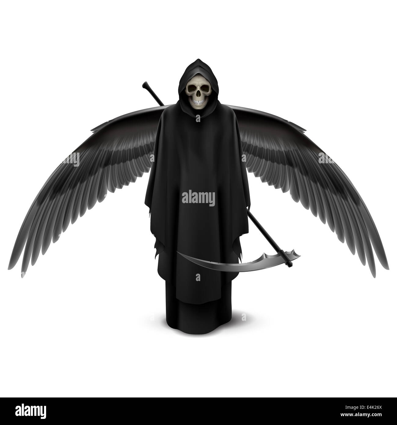 Angel of death with two wings and a scythe in his hands. Stock Photo