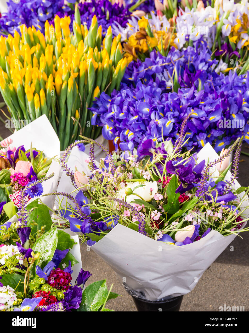 Fresh floral bouquets on display at the farmers market Stock Photo Alamy