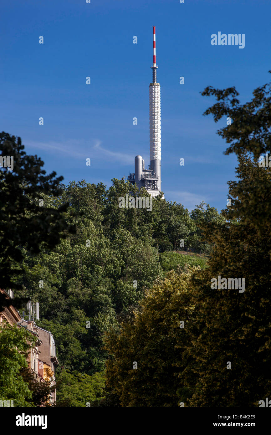 Zizkov Television Tower,View from Karlin over the hill Vitkov to Zizkov TV Tower, Prague Czech Republic Stock Photo
