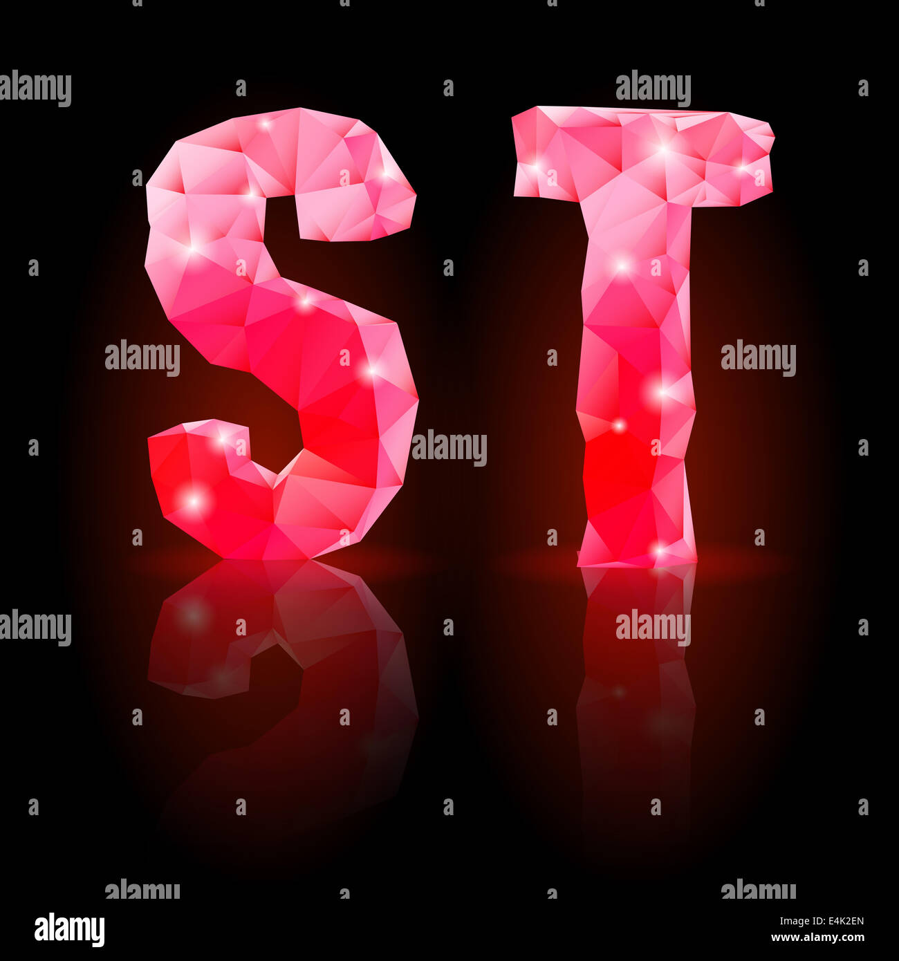 Shiny ruby polygonal font with reflection on black background. Crystal ...