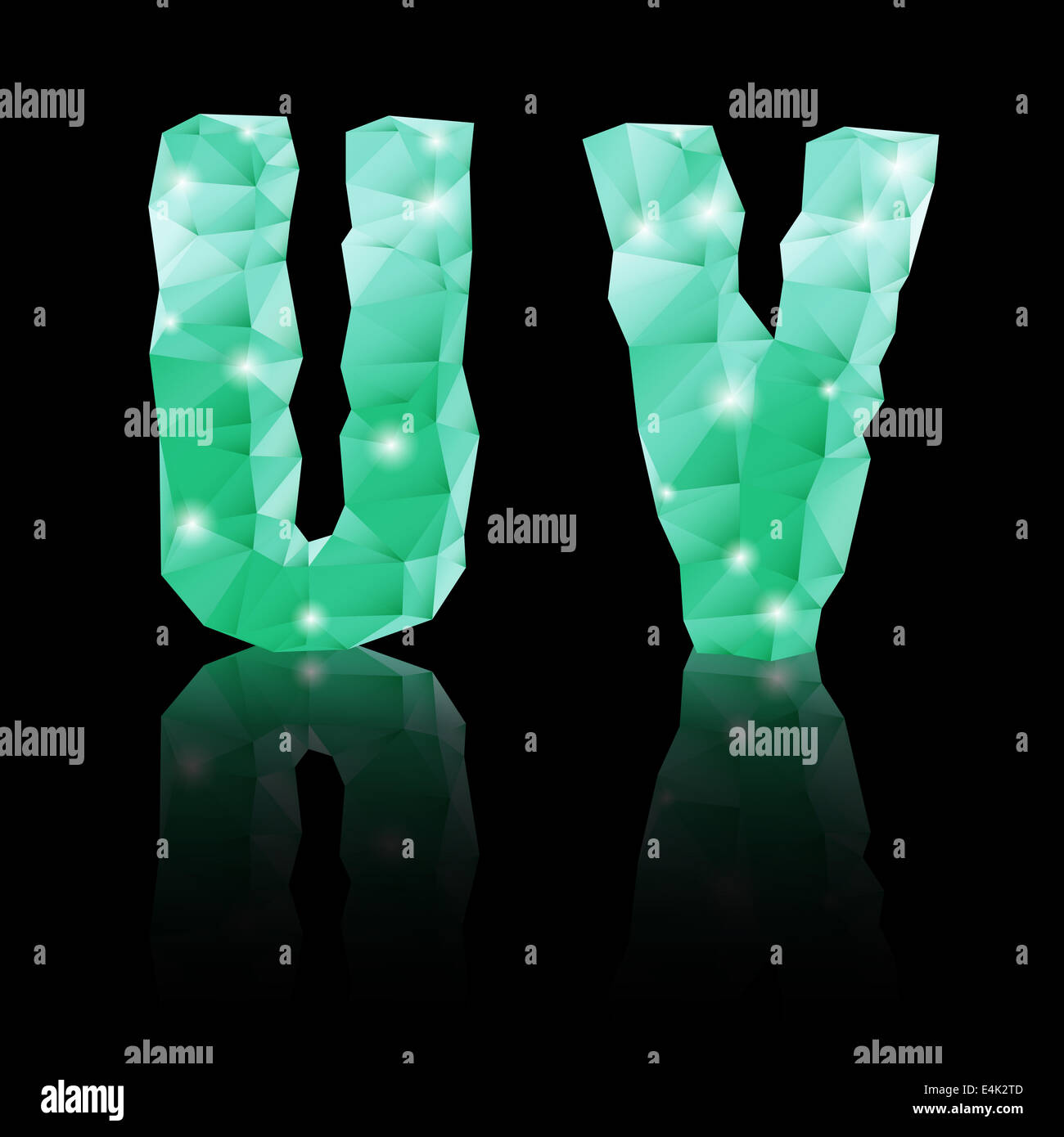 Shiny emerald green polygonal font with reflection on black background ...