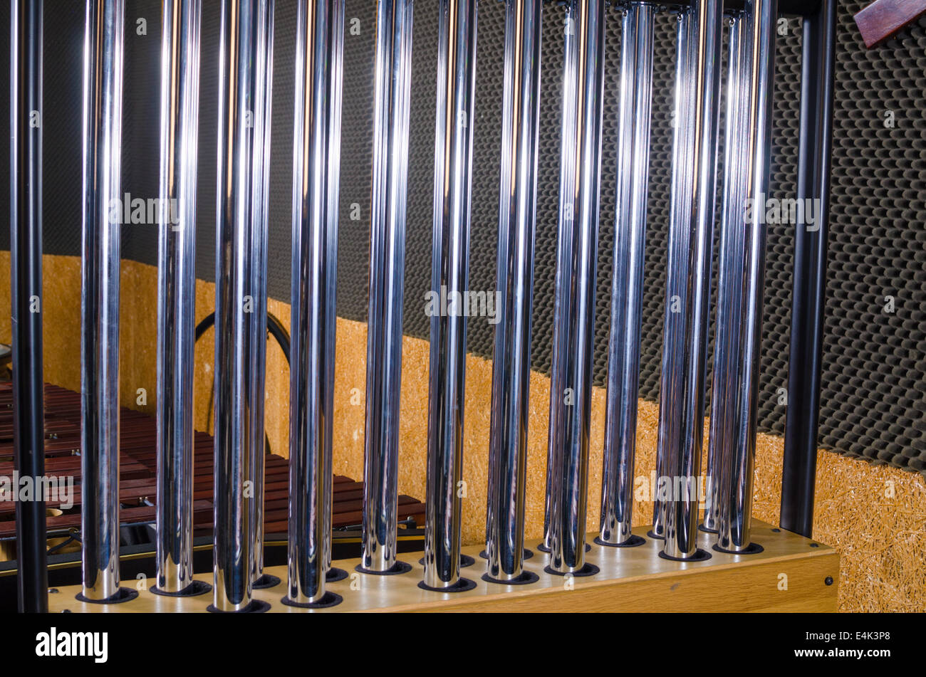 Tubular bells against the background of other percussion instruments
