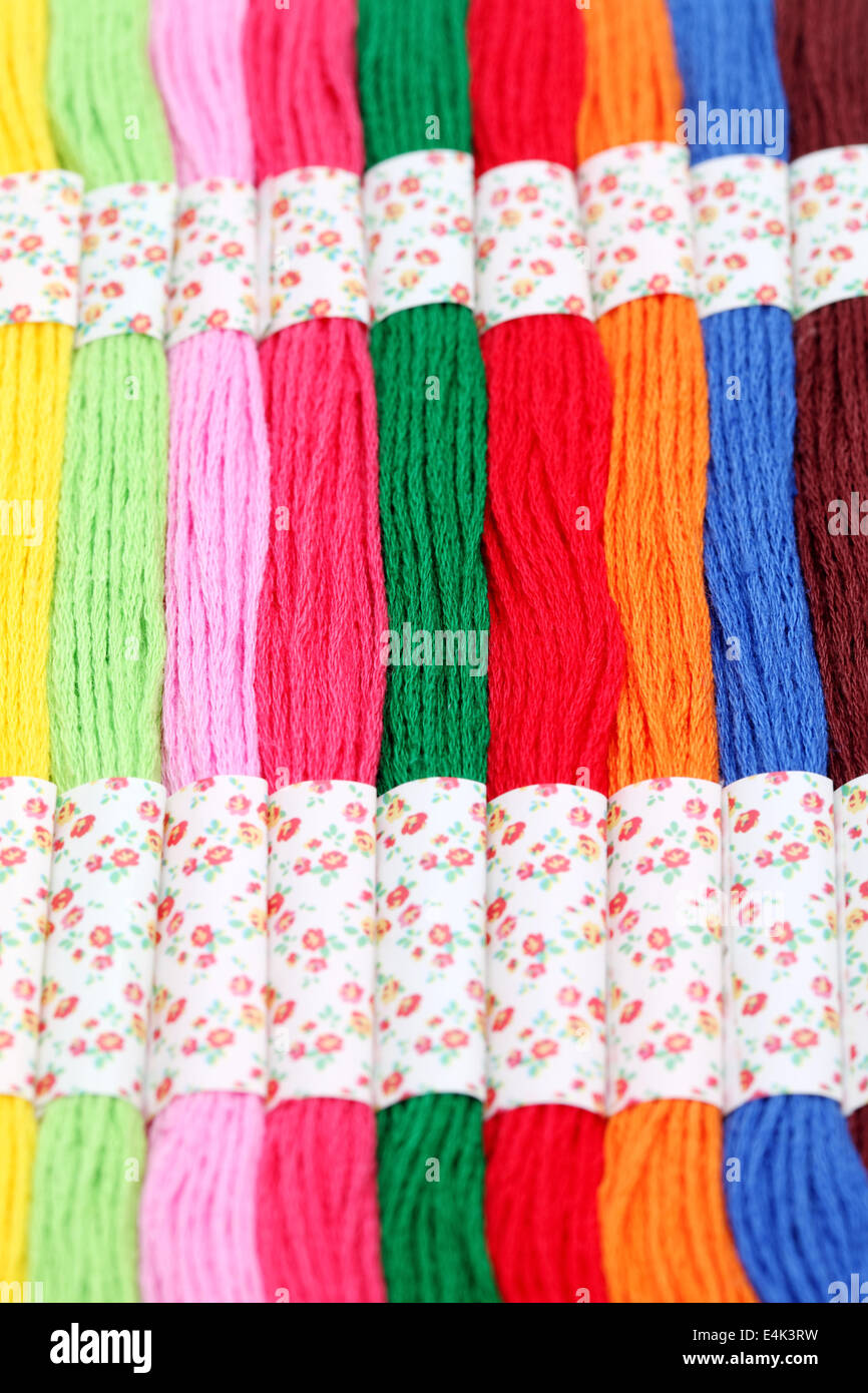 colorful threads set background Stock Photo - Alamy
