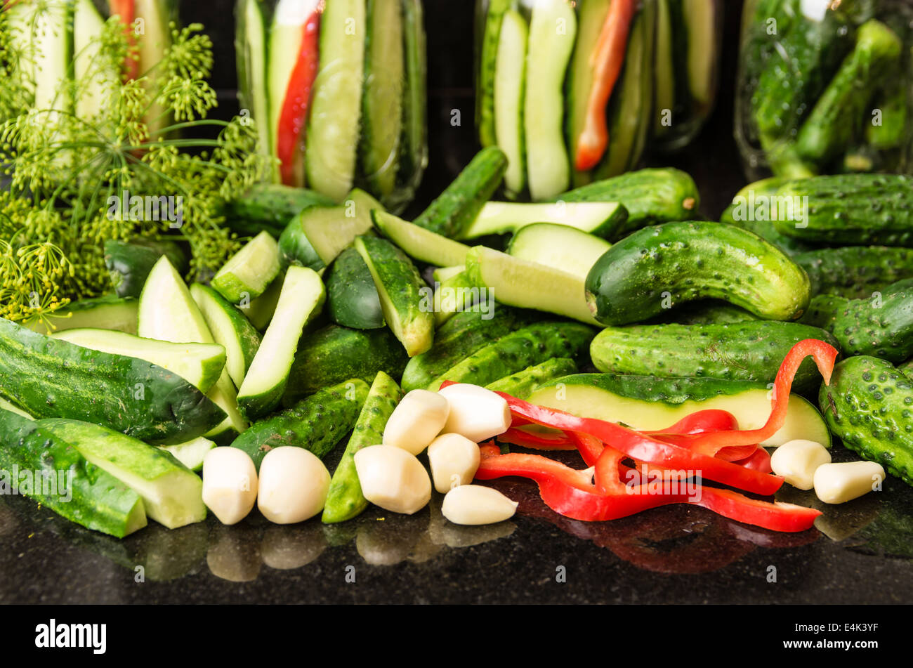 Fresh pickles and ingredients for making pickles Stock Photo Alamy