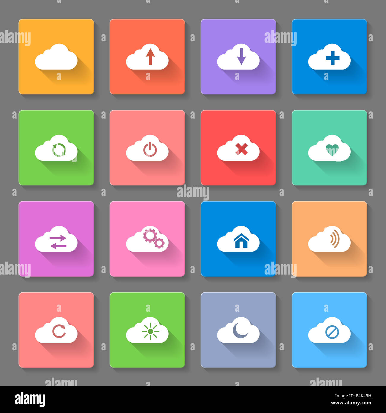 Set of flat clouds icons with long shadows for web design and apps ...