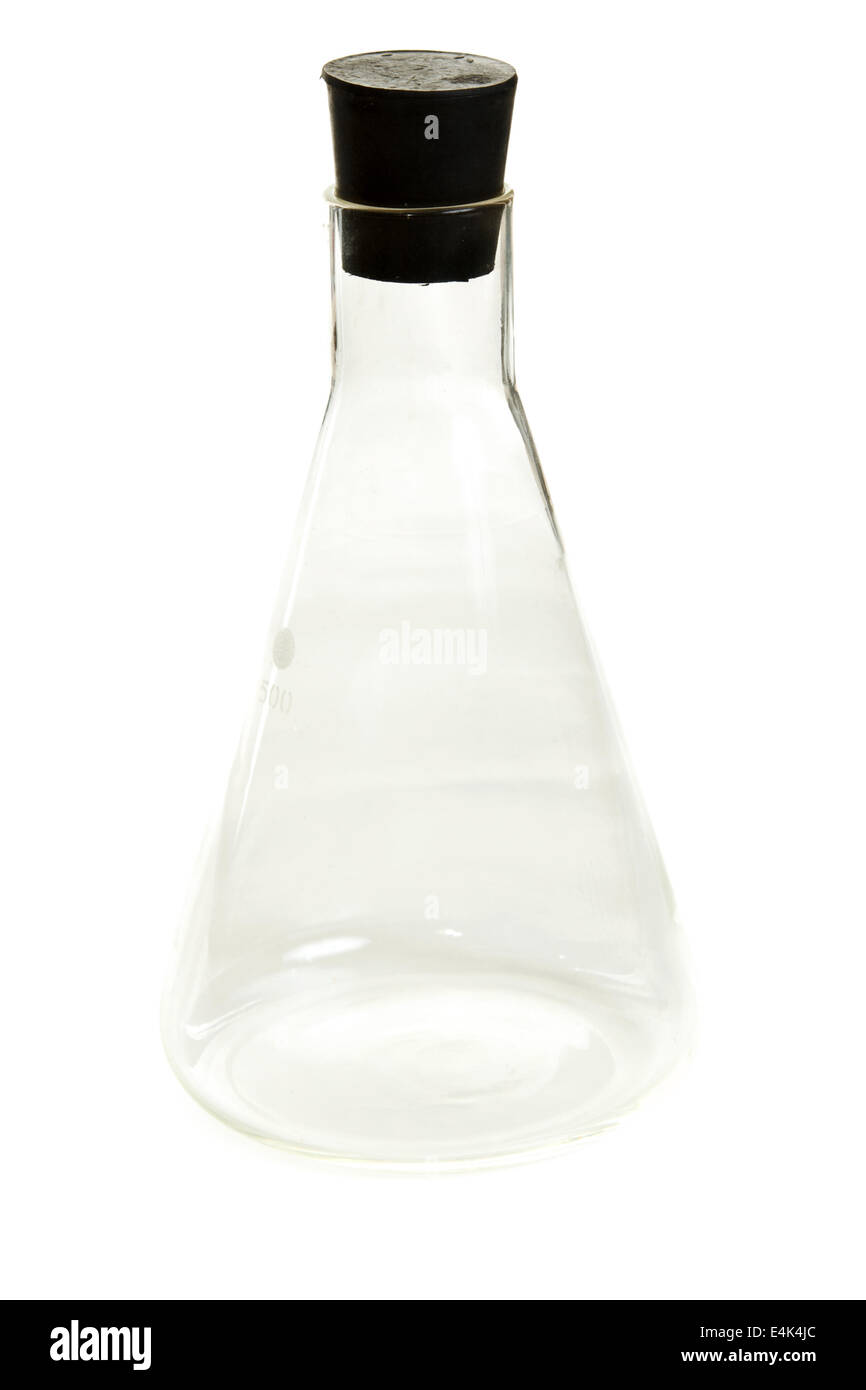 Transparent chemical flask with stopper Stock Photo Alamy