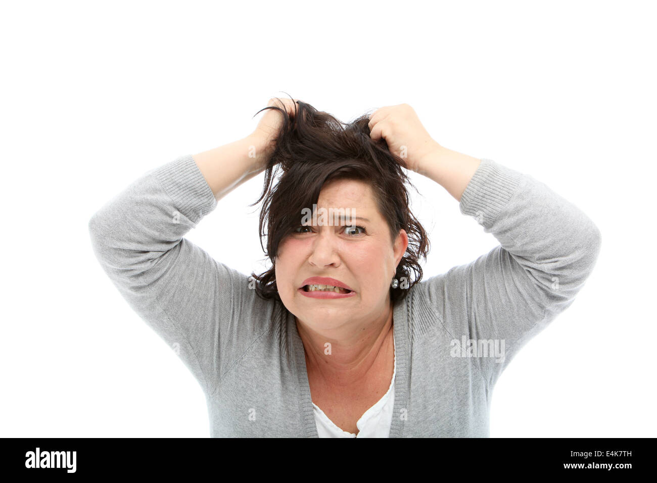 Stressed woman pulling her hair Stock Photo Alamy
