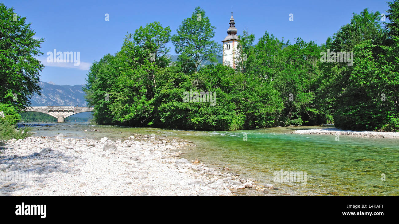 Sveti Janez Church,Lake Bohinj,Slovenia Stock Photo