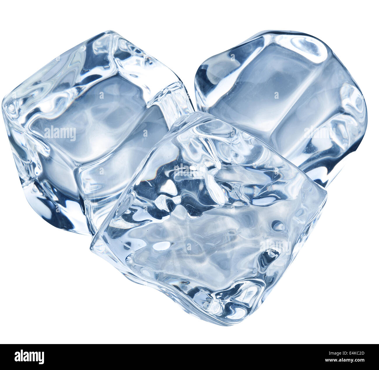 Three ice cubes on white background. Clipping pats. Stock Photo