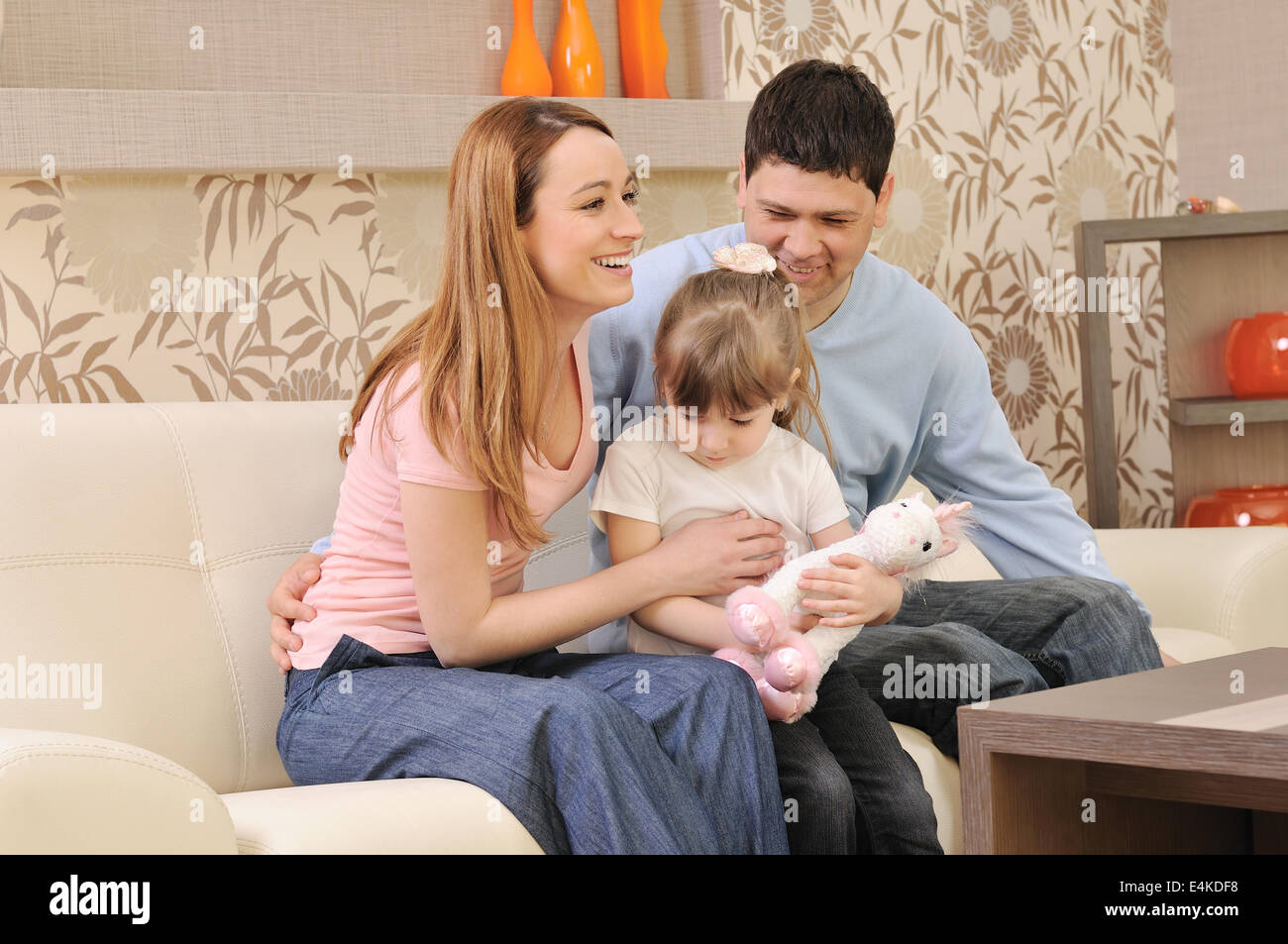 happy young family at home Stock Photo