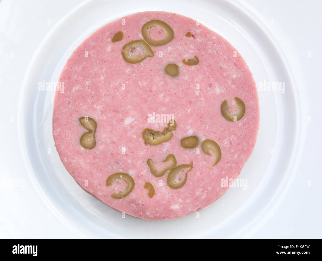 Traditional mortadella flavored with green olives Stock Photo