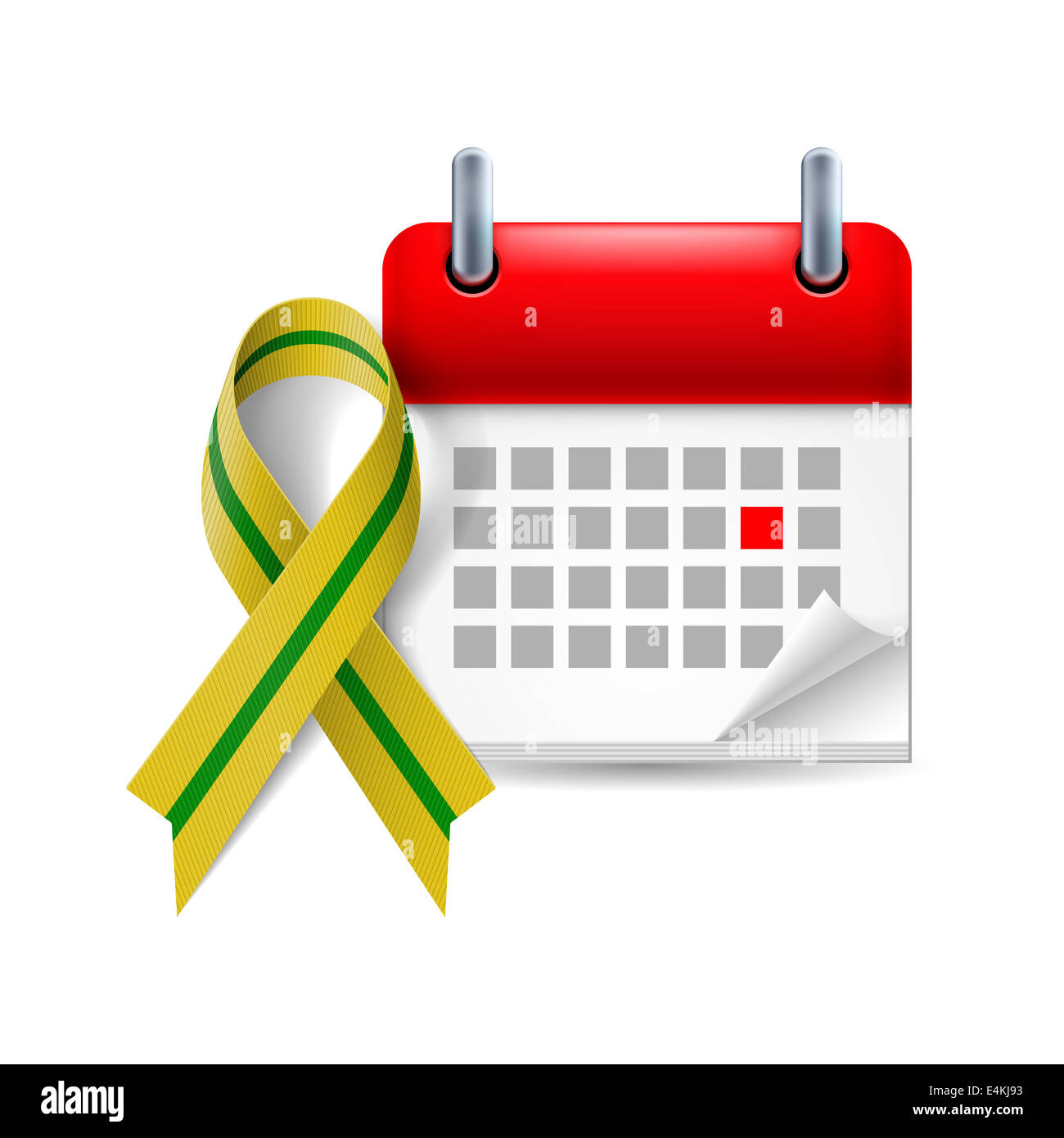 Olive-green awareness ribbon and calendar with marked day. Anniversary of liberation of Leningrad from the Nazi block during Wor Stock Photo