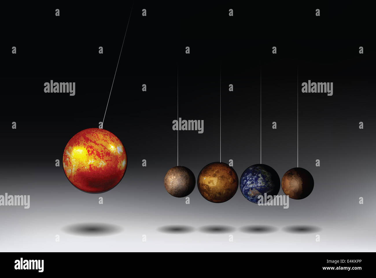 Newton's Cradle adaptation to Solar System Stock Photo