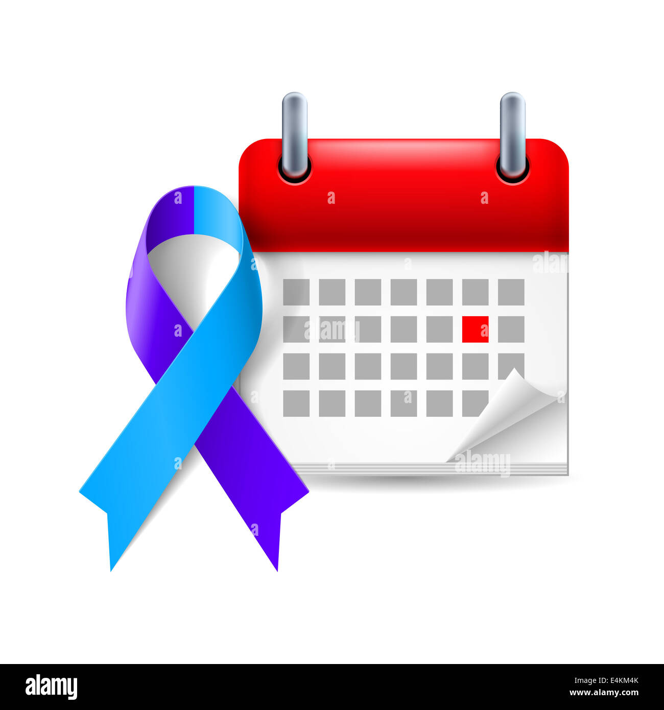 Blue and purple awareness ribbon and calendar with marked day ...