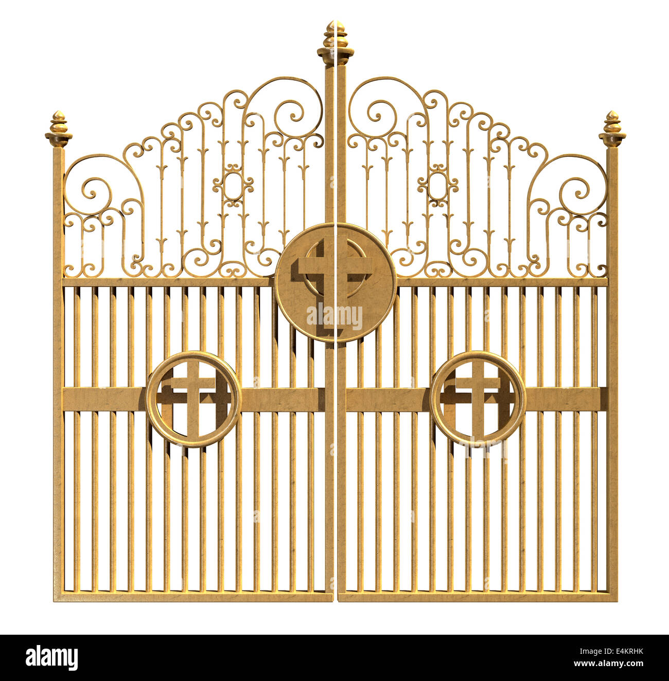 A concept image of the golden gates to heaven shut on an isolated white background Stock Photo