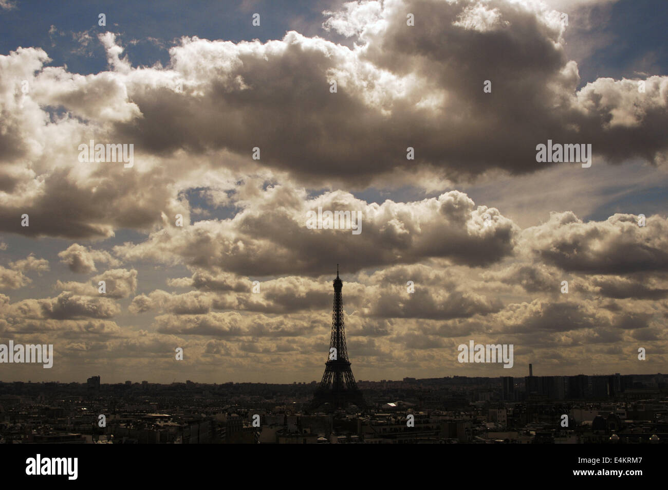 France. Paris. Clouds and the Eiffel Tower. Stock Photo