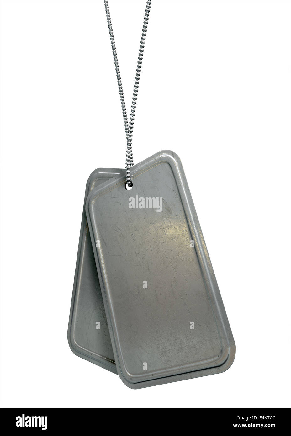 A regular set of blank military dog tag identity tags attached to a