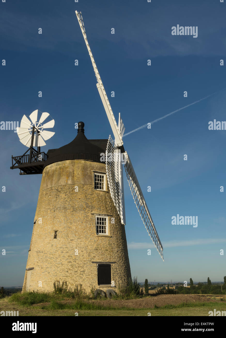 The windmill between Great Haseley and Great Milton England with a 'supermoon' and Didcot power station in the background Stock Photo