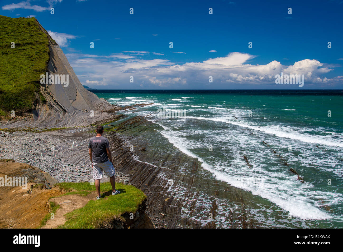 Sedimentary rock formations, Basque Coast Geopark, Zumaia, Gipuzkoa, Basque Country, Spain Stock Photo