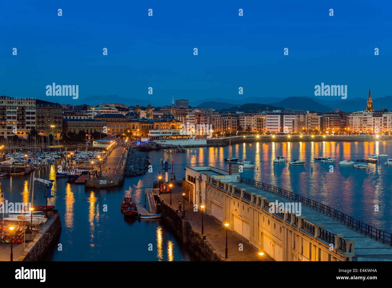 City skyline by night, Donostia San Sebastian, Gipuzkoa, Basque Country, Spain Stock Photo