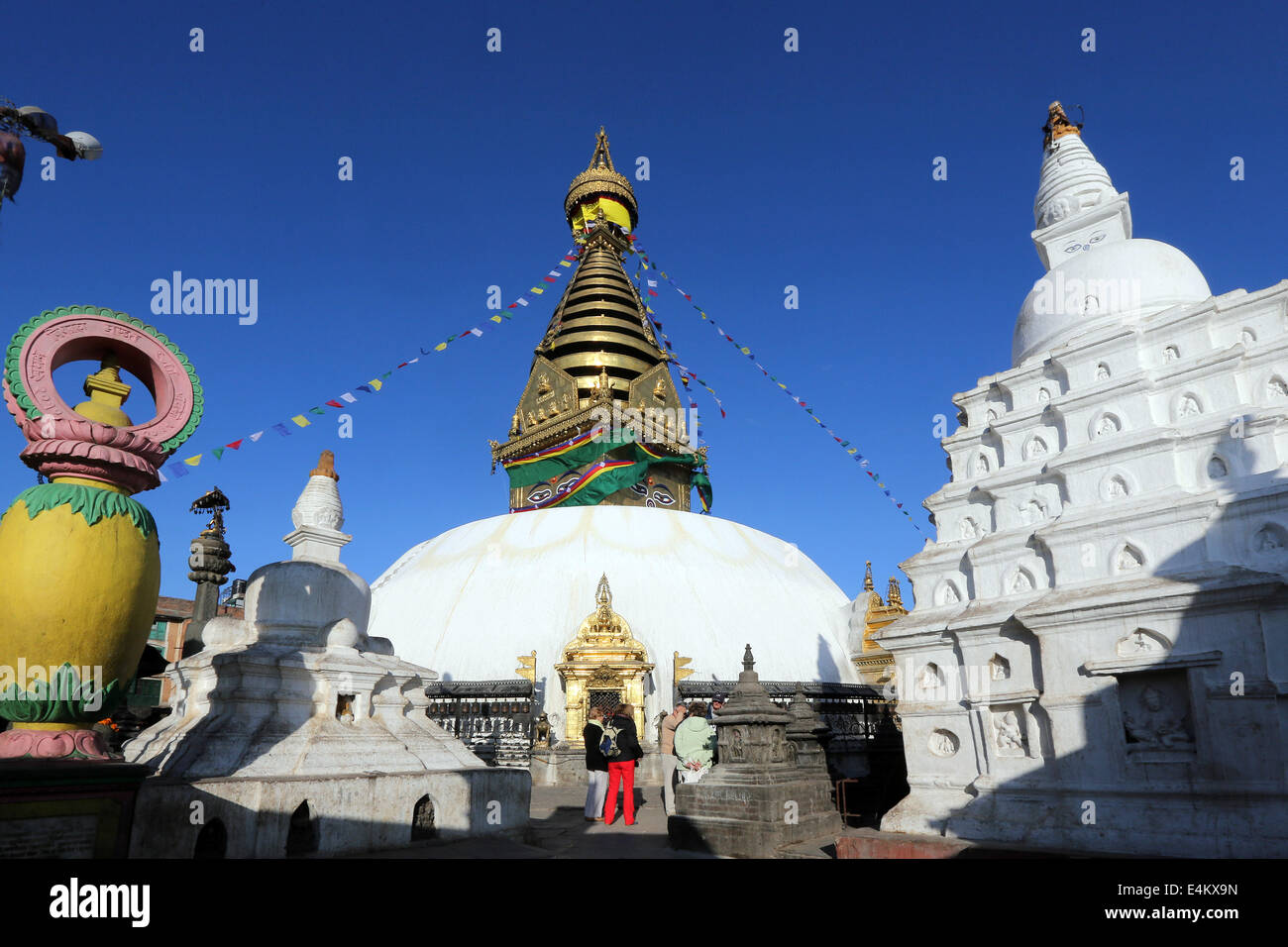 Buddhist Swayambunath Stupa, the Monkey Temple in Kathmandu, Nepal Stock Photo