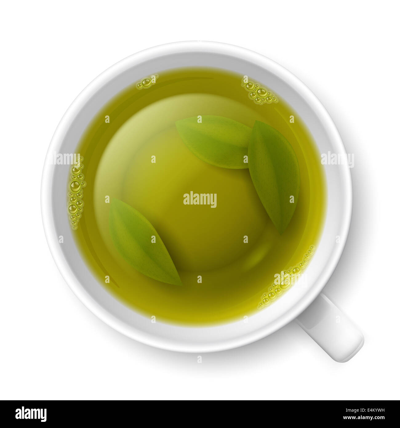 Cup of green tea with tea leaves at the bottom over white background