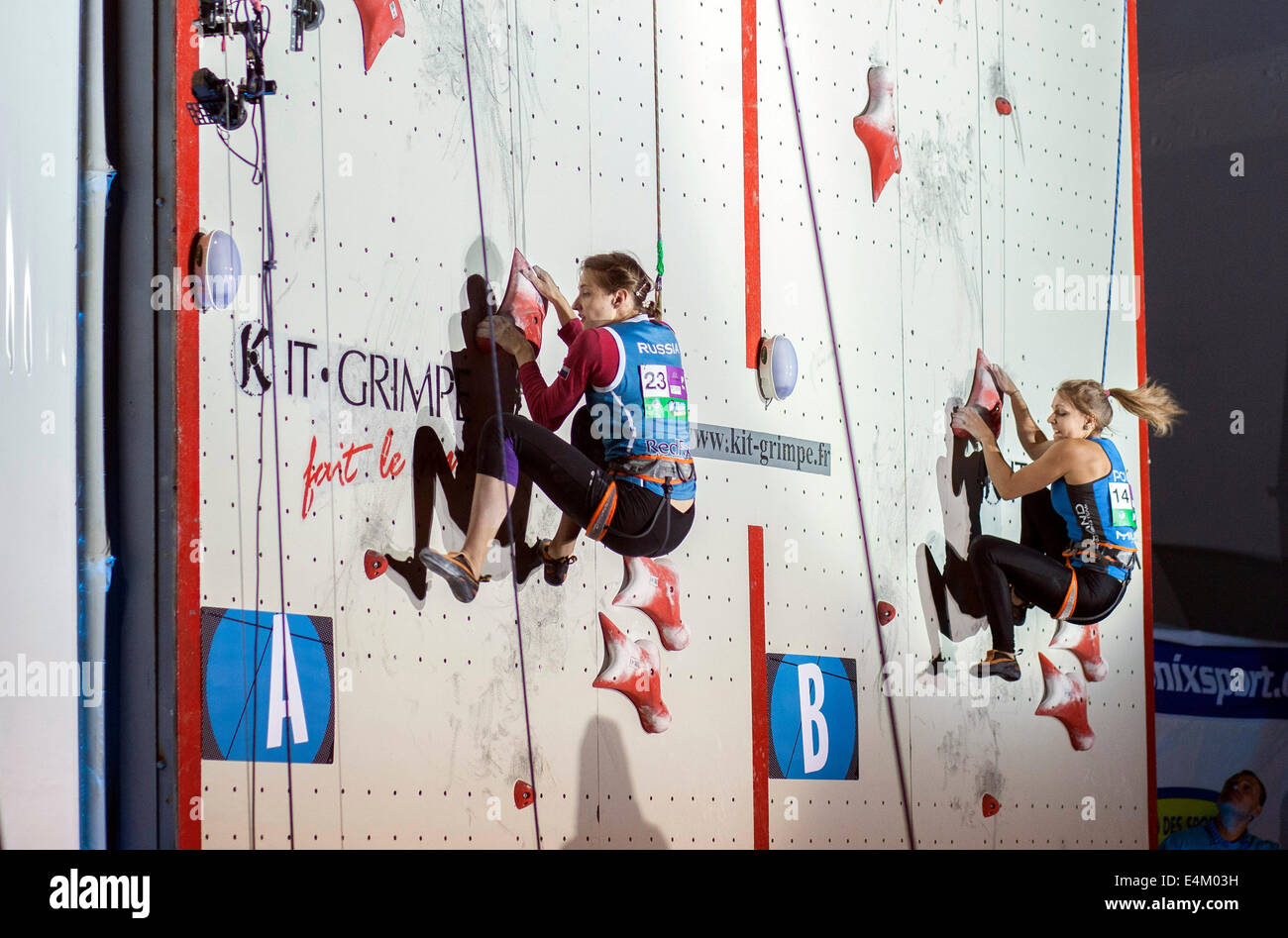 Winner of speed climbing Alina Gaidamakina of Russia (left) and second